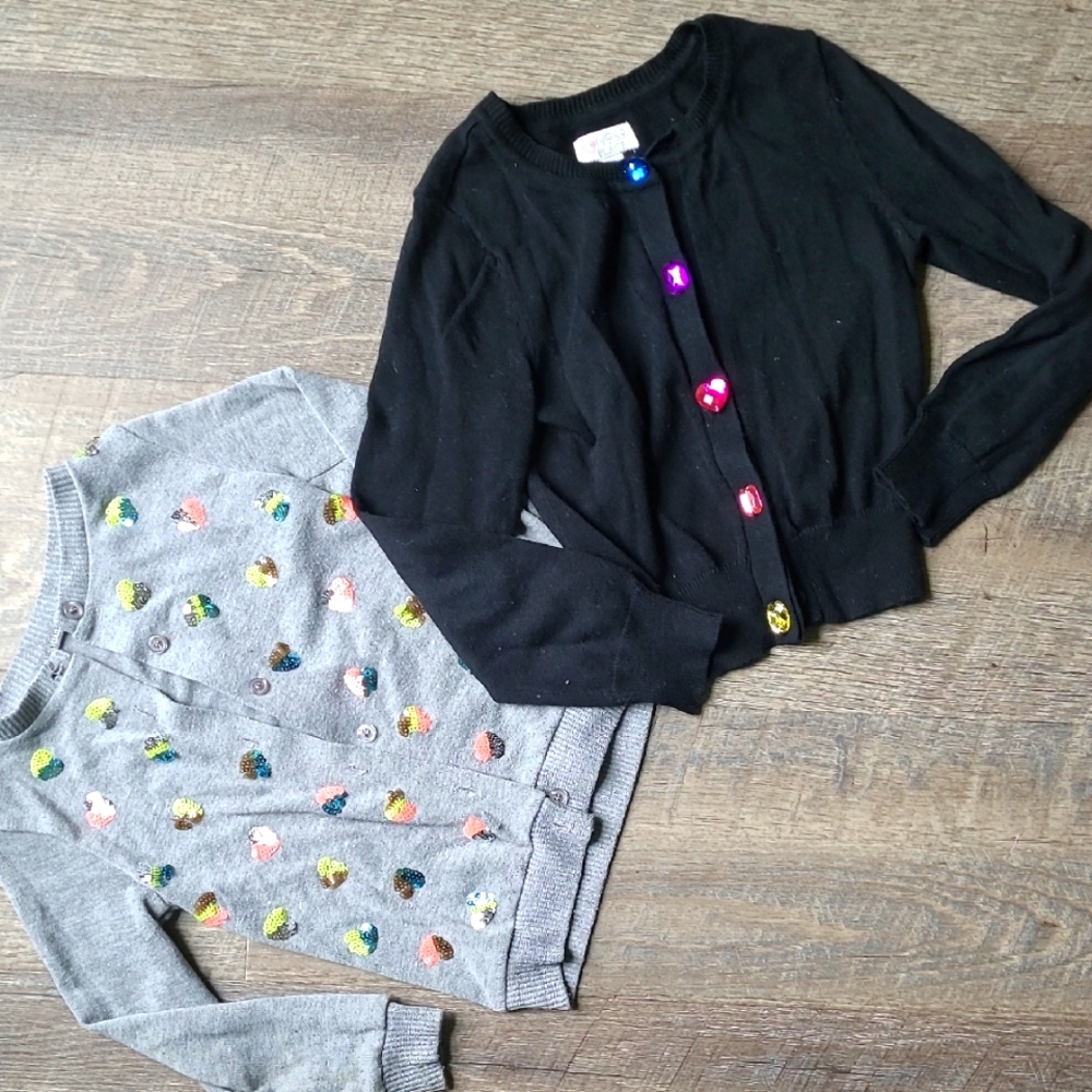 Chilren Place Black and Gray Sweaters Long Sleeve Knit Cardigan Small 4 5 6